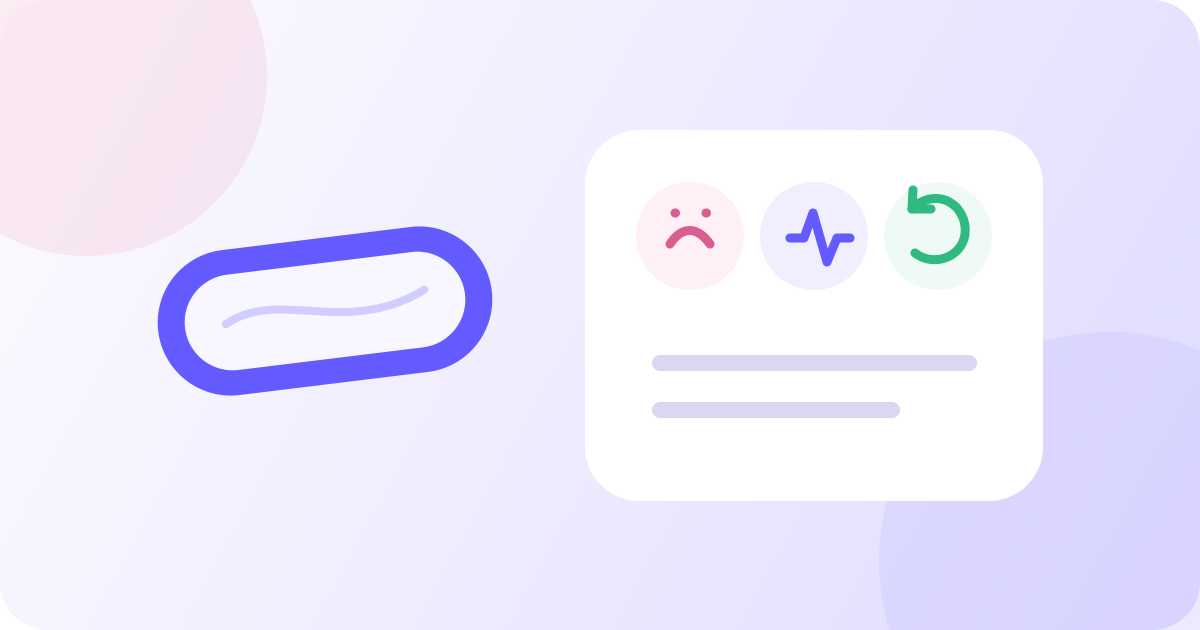 A nicotine pouch next to simple icons for nausea, heart rate and mouth irritation